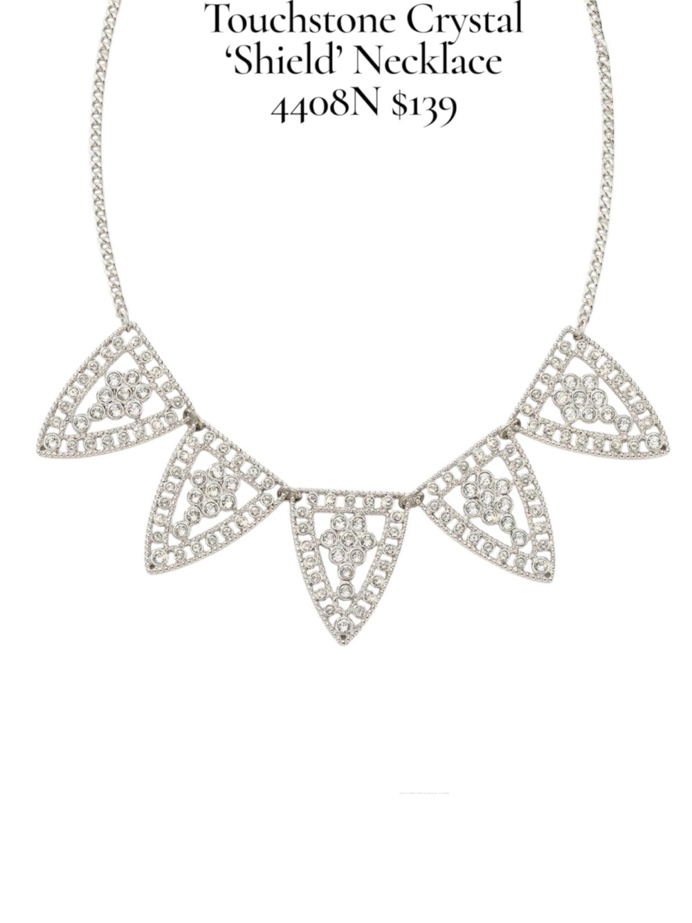 Touchstone Crystal Silver ‘Shield’ Bib Statement Necklace Clear Swarovski
